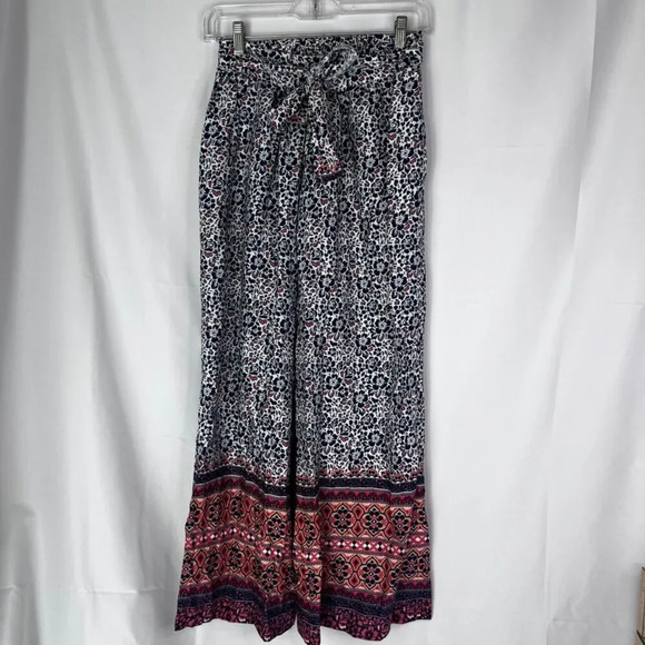 Sim & Sam Tie Waist Casual Floral Boho Wide Leg Pants Size Small - Picture 2 of 8